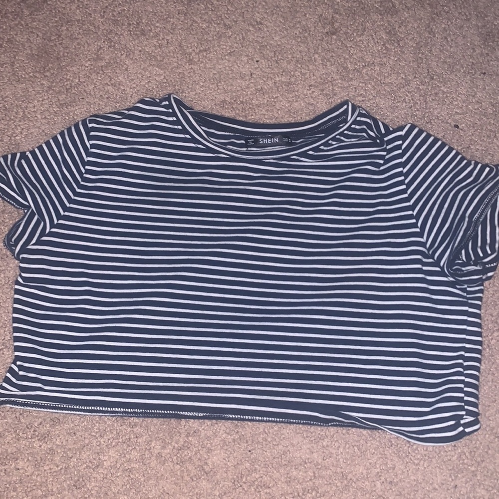 This is a blue and white stripped cropped tee❤️only worn a couple times